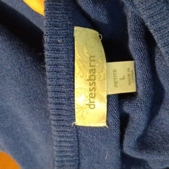 DressBarn Blue Button-up Cardigan Sweater Rosettes Bling Buttons Sz PL - Picture 7 of 9